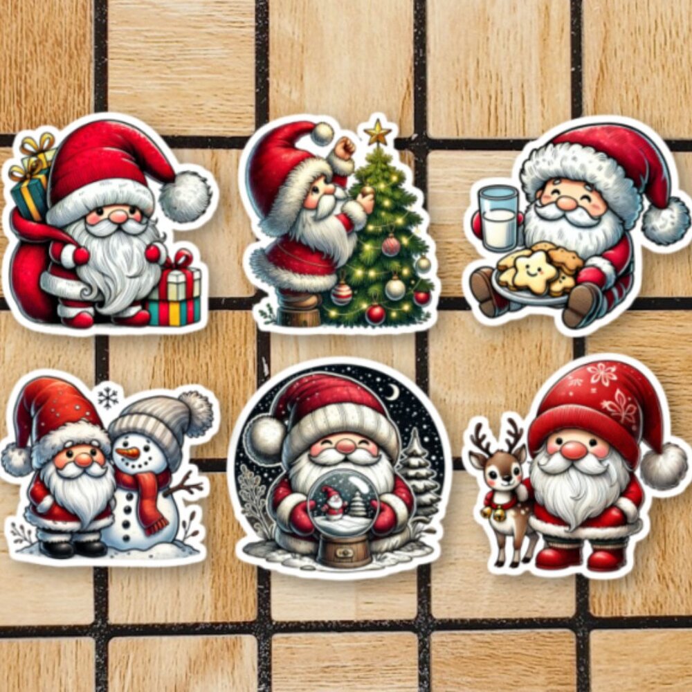 Christmas Santa Sticker Pack of 6 Vinyl Stickers Waterproof Die Cut Sticker Set